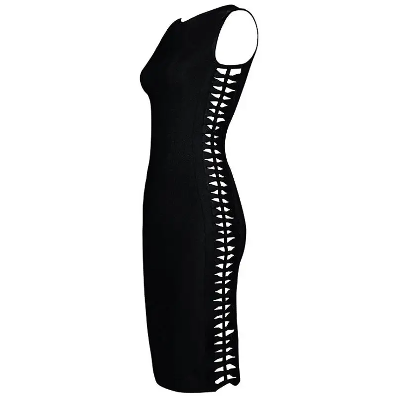 WOMEN PARTY CLUBWEAR CELEBRITY BANDAGE DRESS RUNWAY ORANGE DRESS O-NECK SIDE HOLLOWED OUT CLUB DRESSES