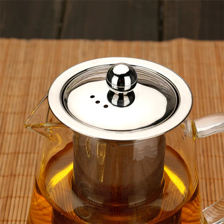Glass Teapot With Infuser  Clear Refractory Glass Flower Tea Pot Handle Bottles Kettle Teapot