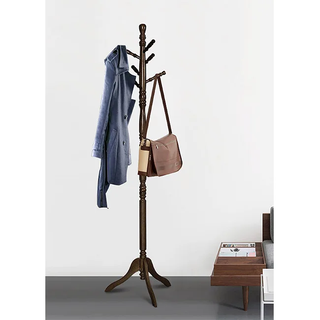High Quality Classic Swivel Tree Molla Coat Hanger Stand Rubber Wood Material Solid Wood with Glossy Finish
