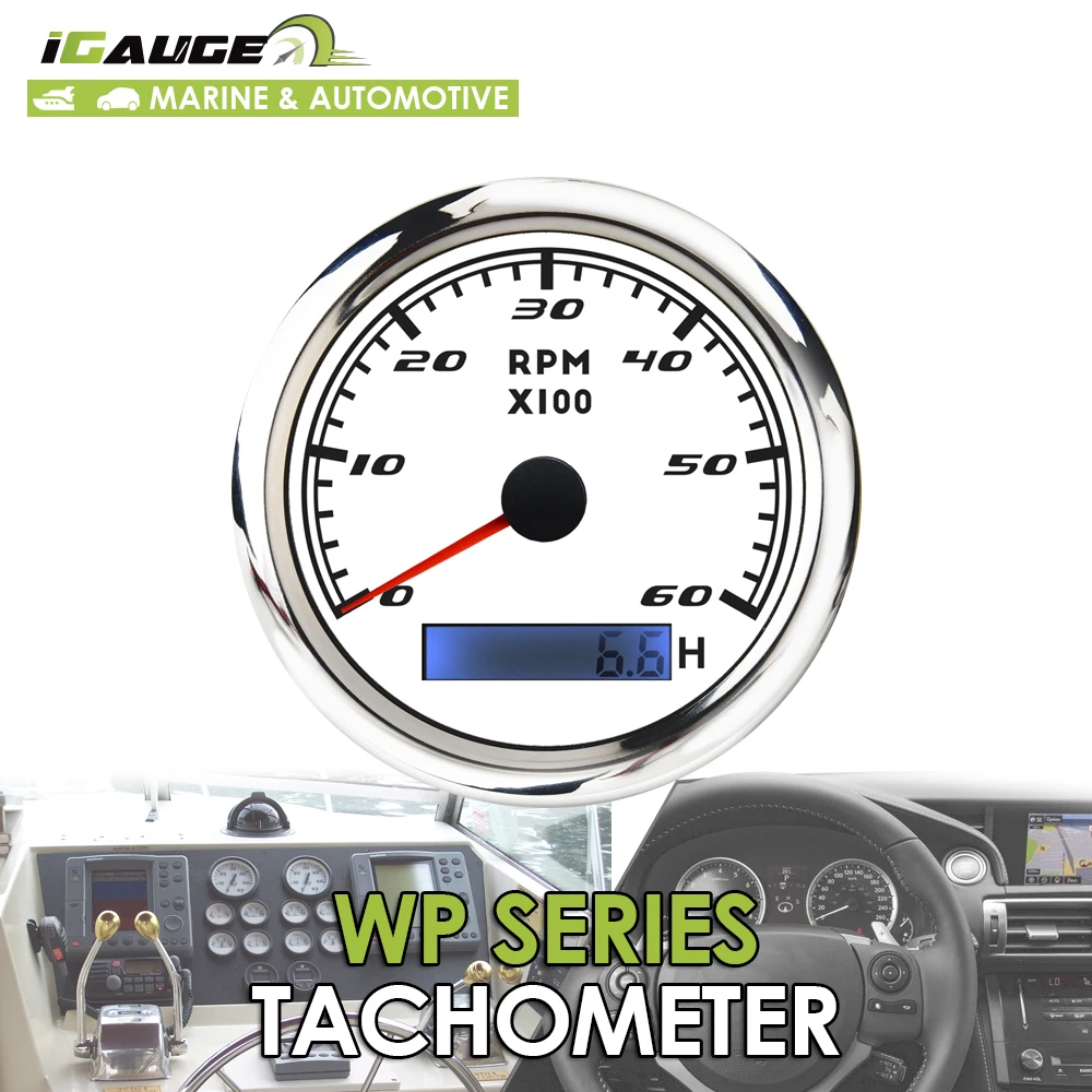 85mm electrical 60 RPM white face red LED tachometer with hour meter for
