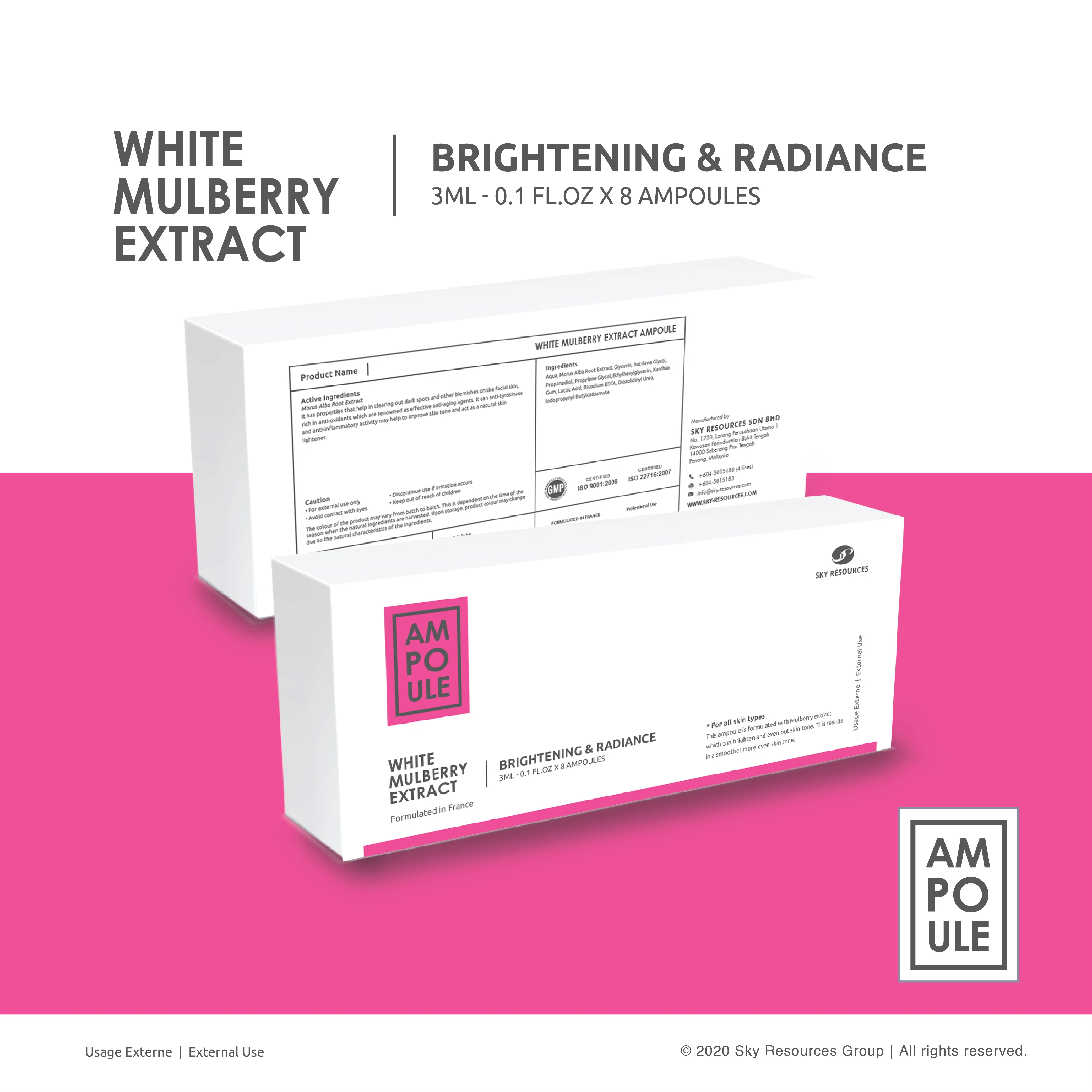 Premium High Antioxidant White Mulberry Ampoule Serum with Anti-Aging Anti-Inflammatory Soothing Effect Balance Uneven Skin Tone