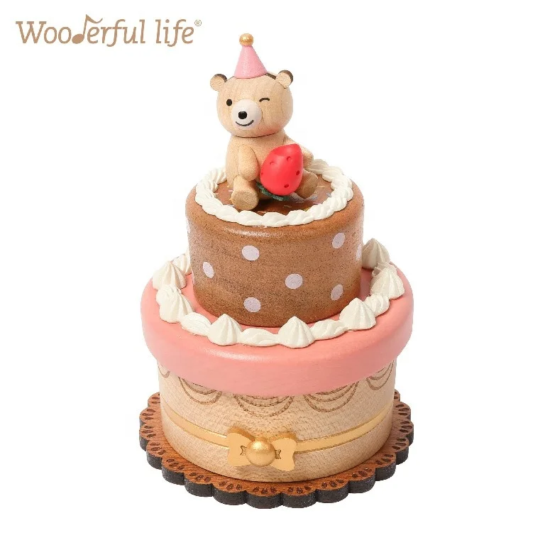 [1] Wholesale Wooden Mini Music Box Animal Bear Cake for Birthday Gift