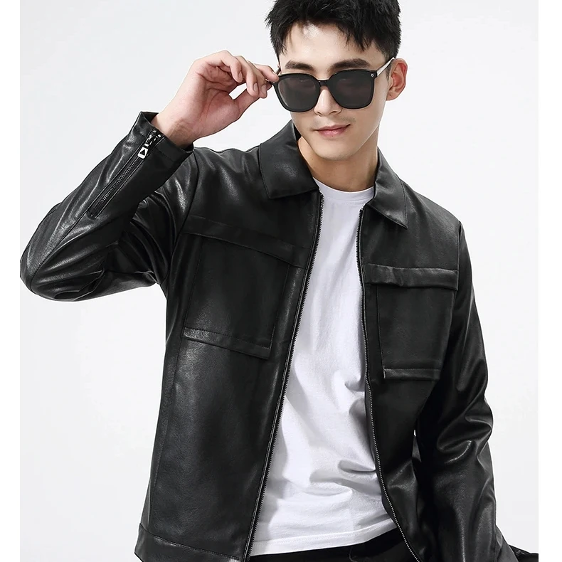 Новейший продукт на заказ, зимняя кожаная куртка нового дизайна, мужская повседневная Молодежная кожаная куртка с лацканами, мотоциклетная одежда