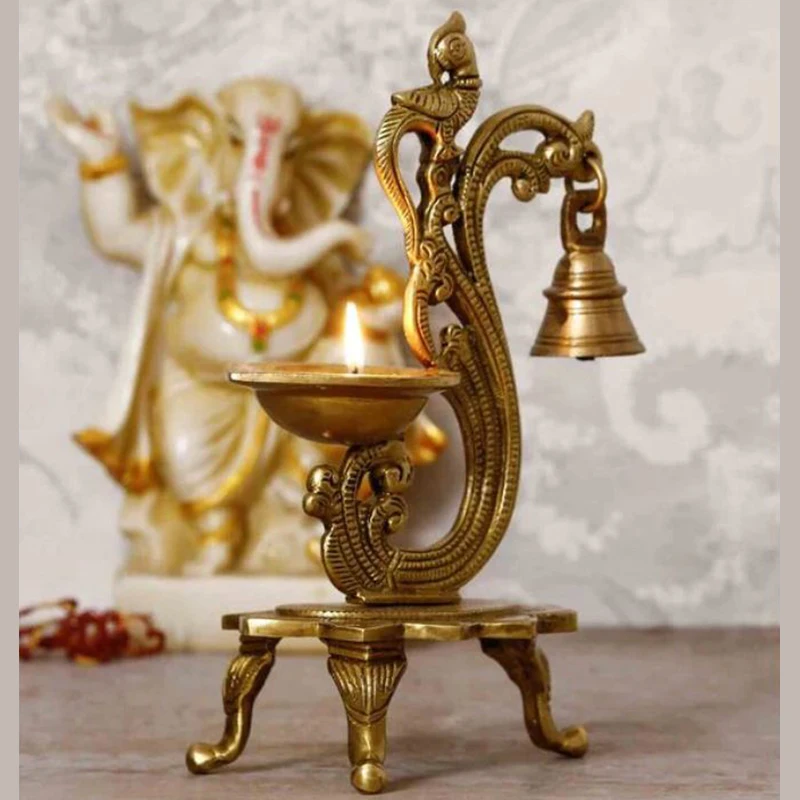 Латунная антикварная масляная лампа «попугай» Diya