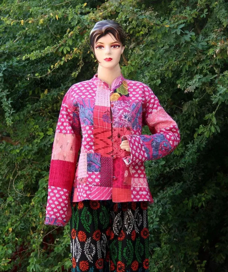Куртка Kantha из индийского хлопка в ассортименте куртка ручной работы Женская пальто стиле хиппи Двусторонняя