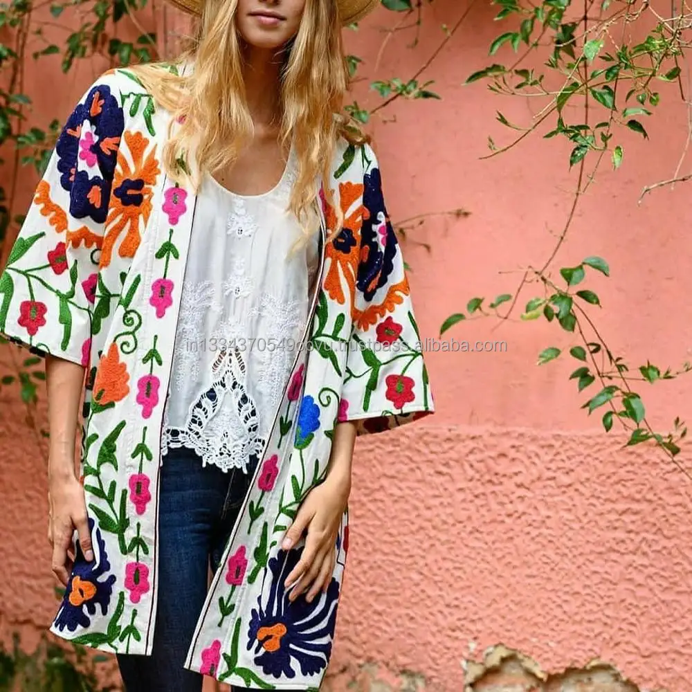 Christmas New Collection Suzani Embroidered Kimono Women Jacket Wholesale Uzbek Fashion Winter Cotton Coat Vintage World Robe