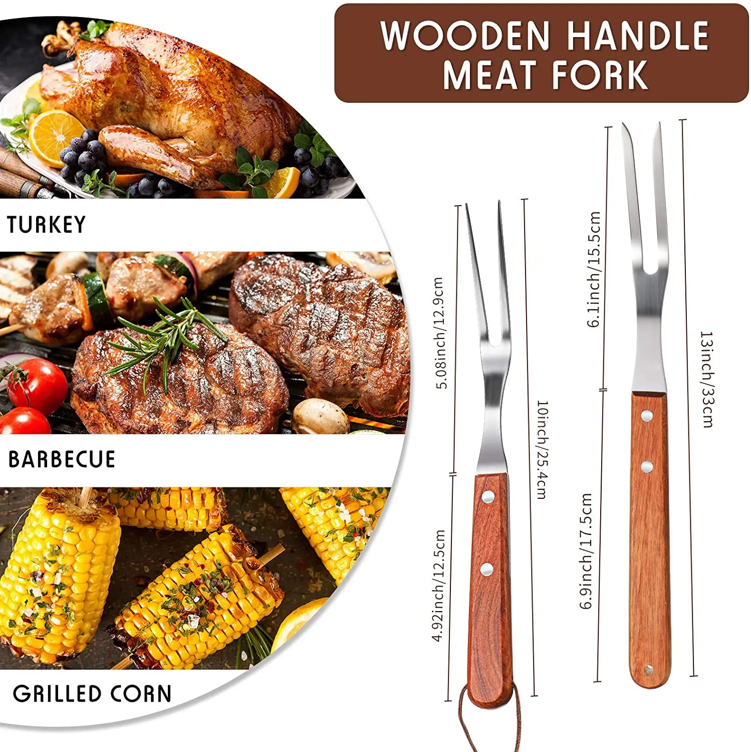 Professional Factory Telescopic BBQ Fork Marshmallow Roasting Sticks Barbecue Forks with Wooden Handle 31 to 81cm Stylish Bag