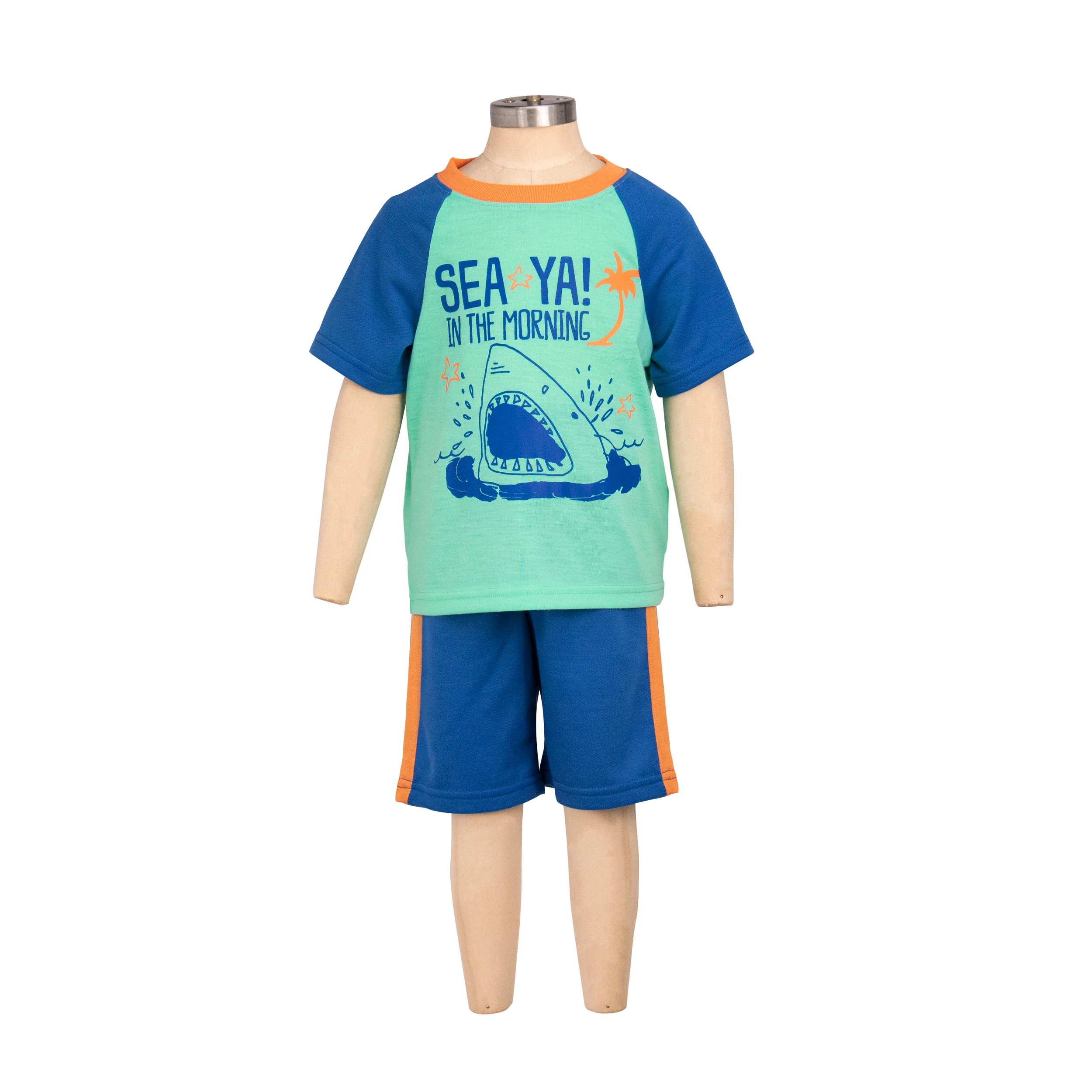 Branded kids clothing sweatshirt kids clothes blue shark short sleeve high quality summer family baby pajamas