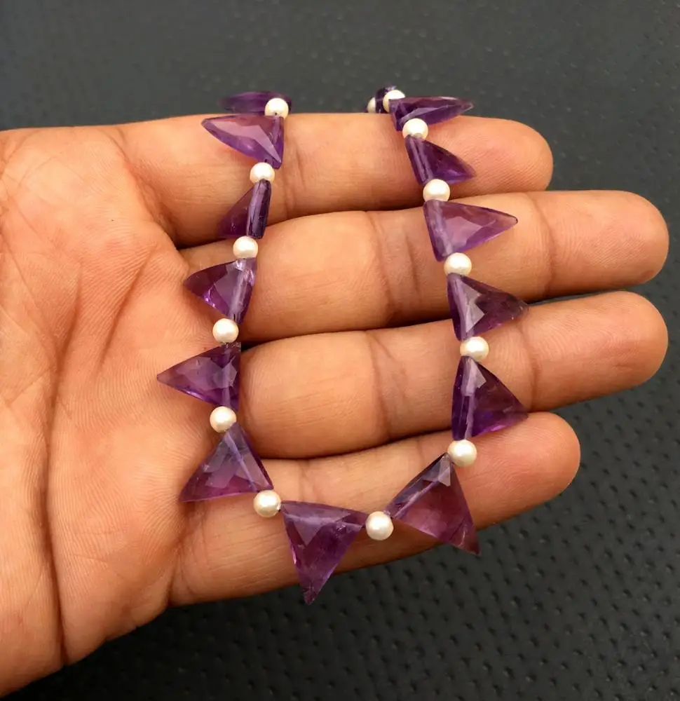 Natural Amethyst Gemstone Faceted Triangle Shape Briolette Beads Making DIY Jewelry February Birthstone Wholesale