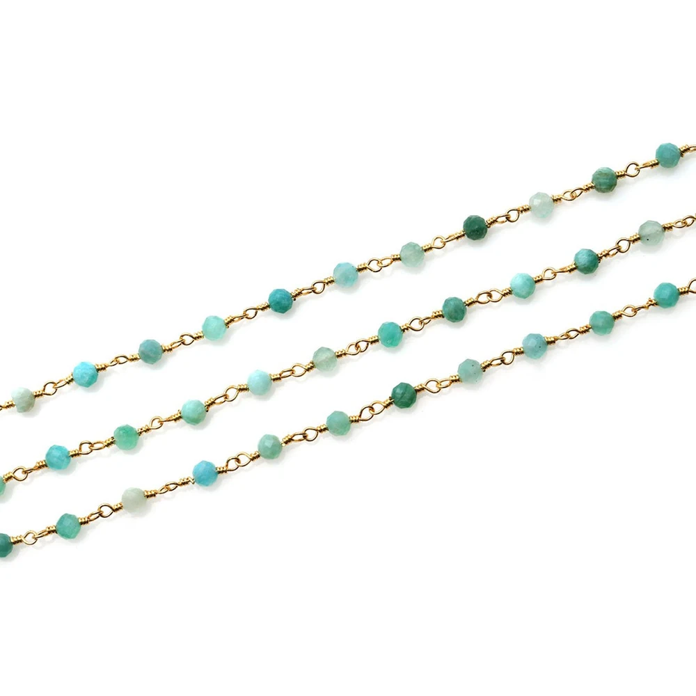 Indian wholesale handmade natural amazonite gemstone beads 925 sterling silver rosary chain