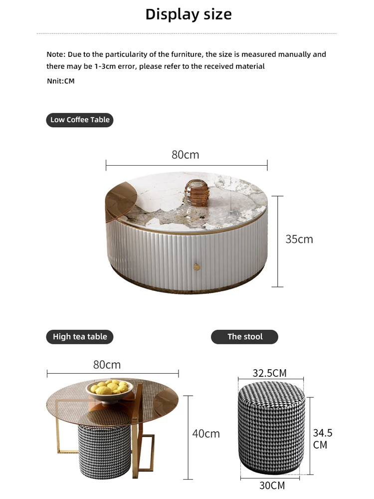 Hotel tea table basse storage Living Room Furniture Round Modern white sintered stone Luxury gold marble Glass Coffee Table