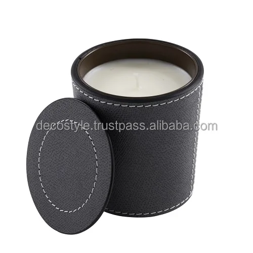 Leather candle jar with lid