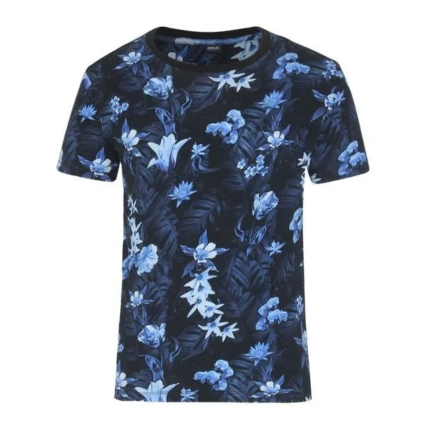 Футболка мужская из 100% хлопка с цветочным принтом круглым вырезом и коротким рукавом