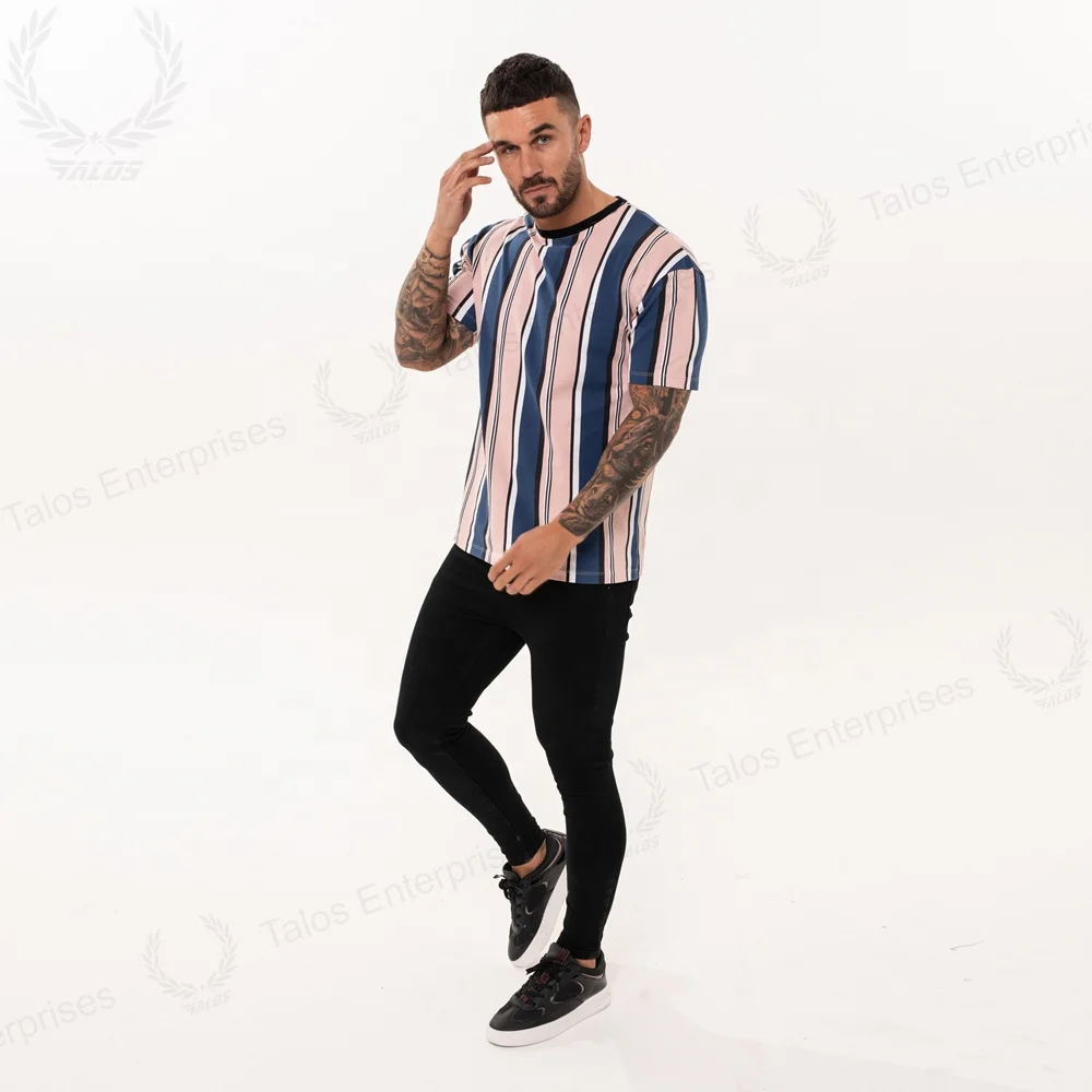 
Customized Chest panel Short Contrast sleeve Stripe T Shirt Men Striped T-shirt custom sublimation t-shirt 