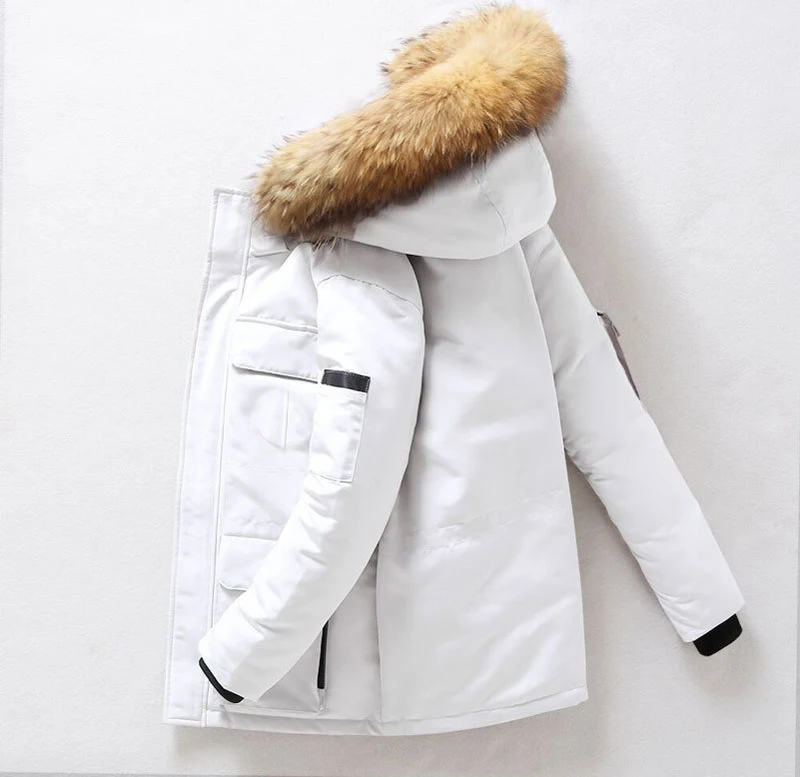 Men and Women Black Windbreaker Duck Puffer Goose Down Jacket with Fur Hood