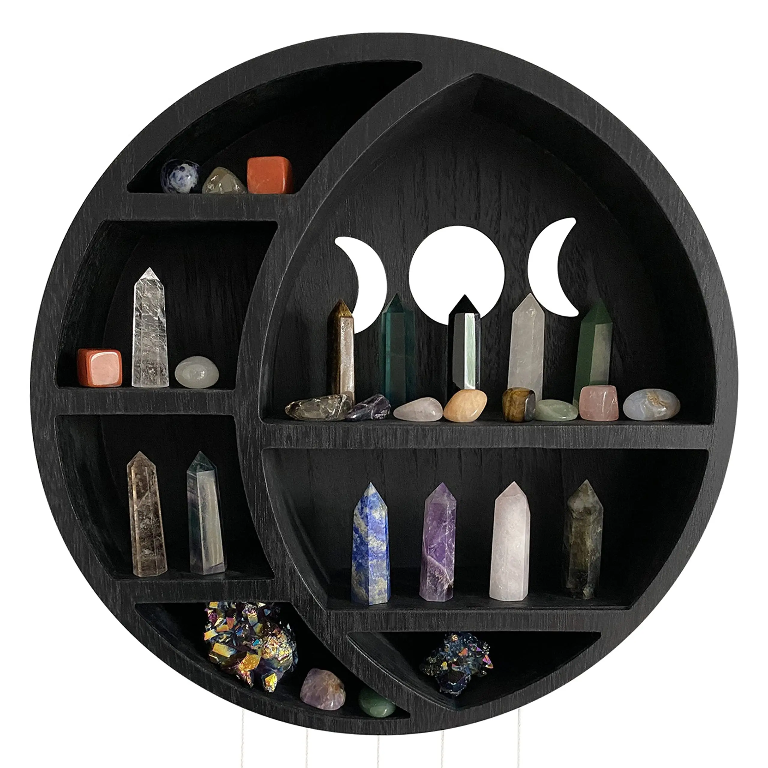 Moon Shelves Wooden Ornament Storage Rack Wall Home Decor, Wood Crescent Moon Wall Shelf Cabinet
