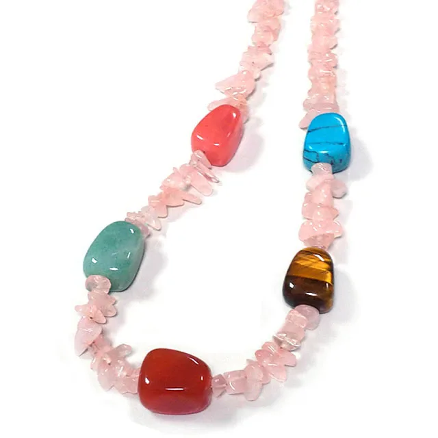 Rose quartz chip tumbled gemstone necklace natural stone carnelian aventurine tiger eye strawberry quartz turquoise