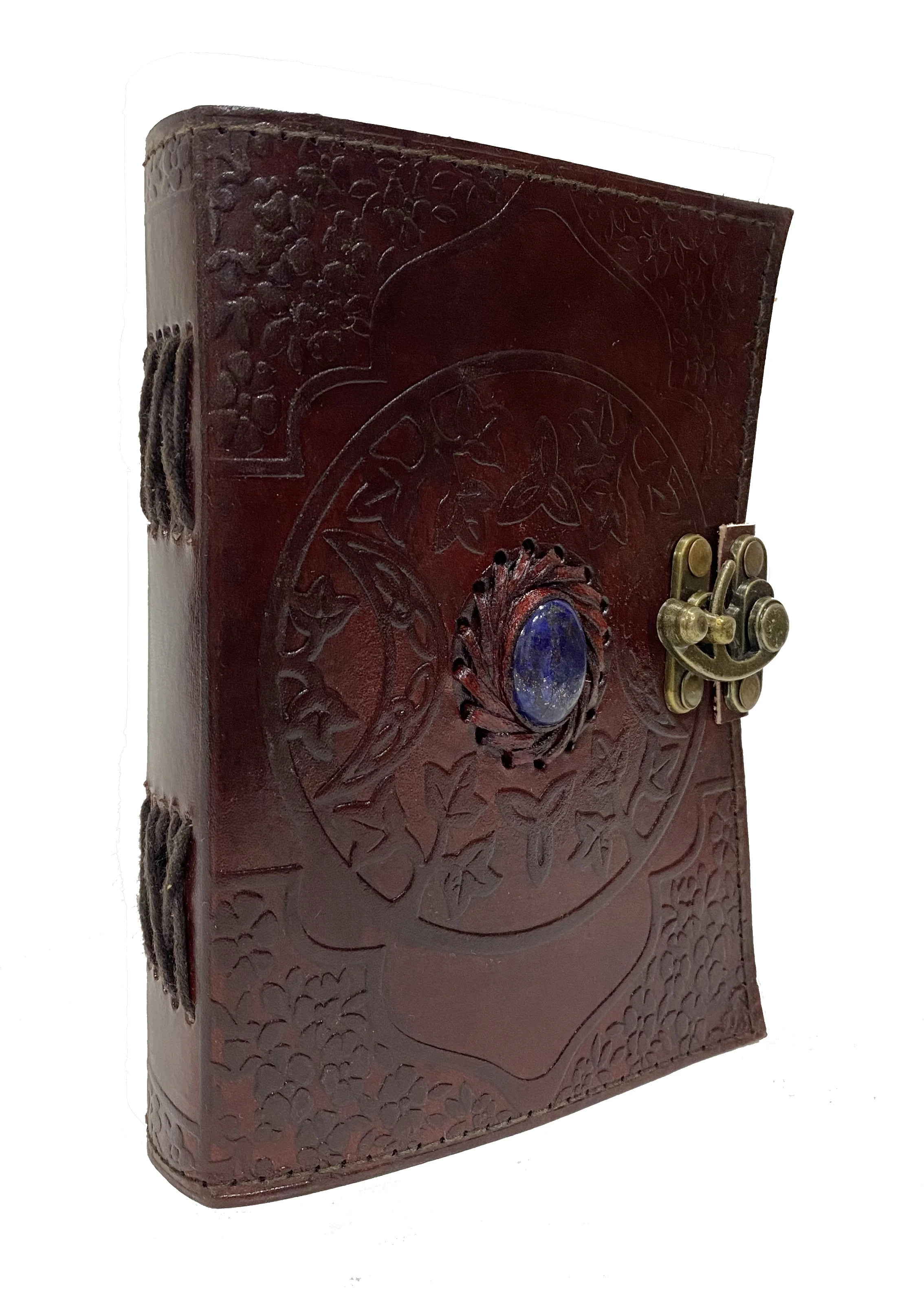 Book Of Shadows Leather Journal Embossed Celtic Triple Moon With Third Eye Stone Handmade Notebook & Sketchbook