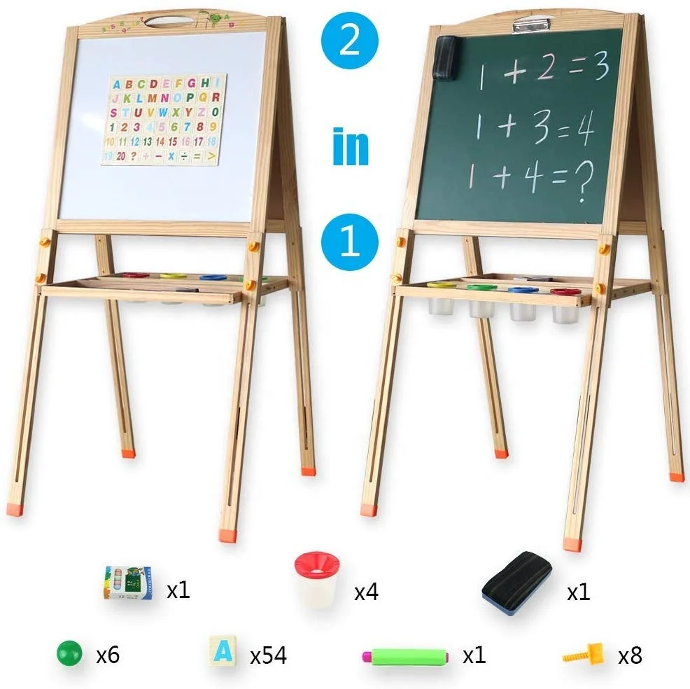 Fold Solid Easel Wood Children Double Sided Adjustable Drawing Board Chalk Board For Kids Educational Toys