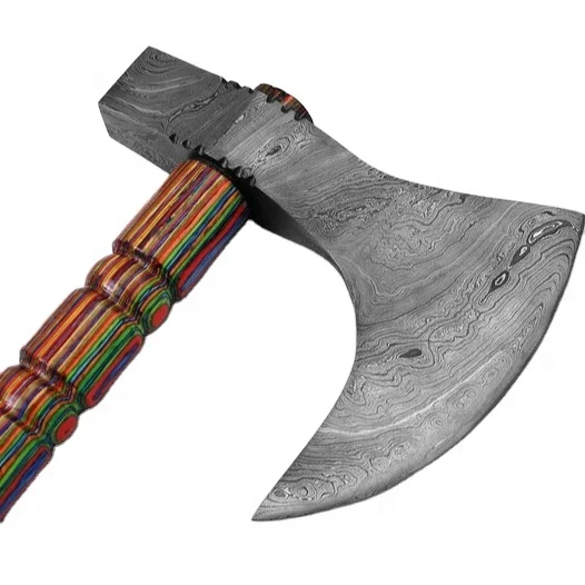 Brand New Custom Made Damascus Steel Tomahawk Axe Hatchet with Multiple colour Wood Handle