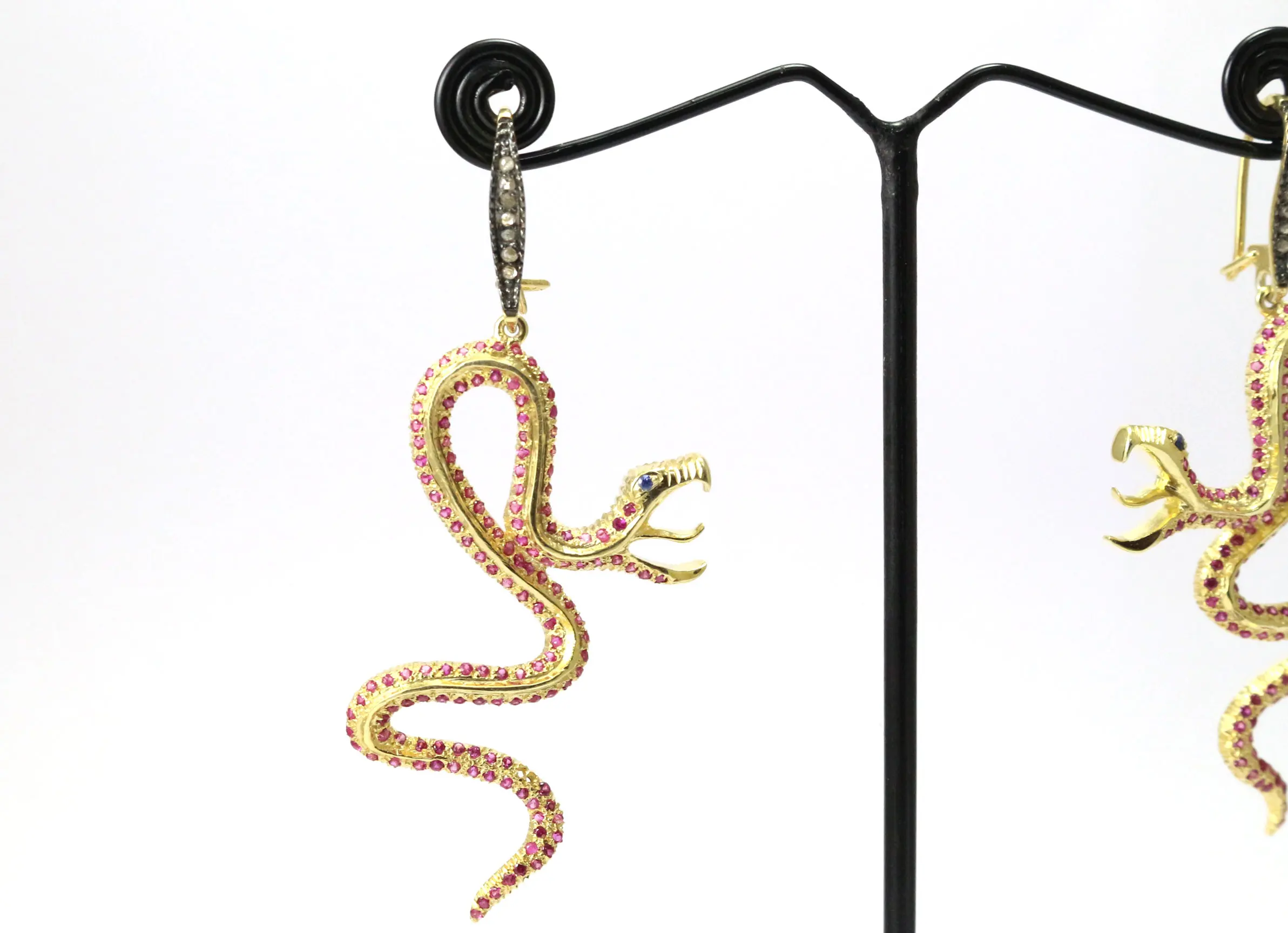 Designer Victorian Dragon Handmade Earring 925 Sterling Silver with 18k Gold  Jewelry