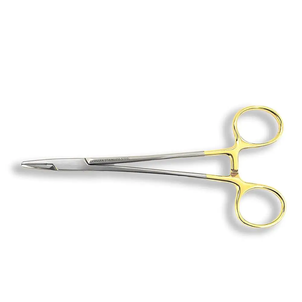 TC Mayo Hegar Needle/Suture Holder Driver with Tungsten Carbide Inserts and Gold Rings - Premium Grade Instrument (6 in.)