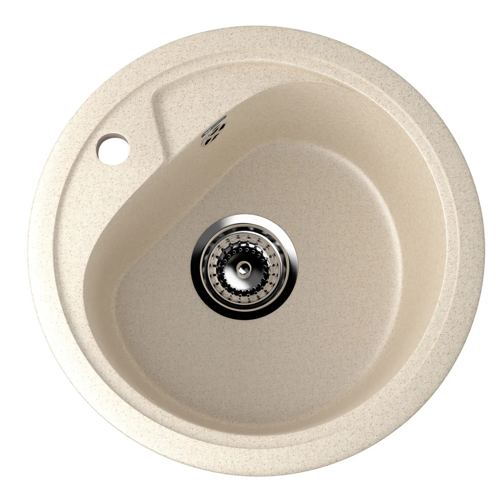 Round kitchen sink ULGRAN U-500 with mixer tap hole, sink single bowl round composite stone 12 colors