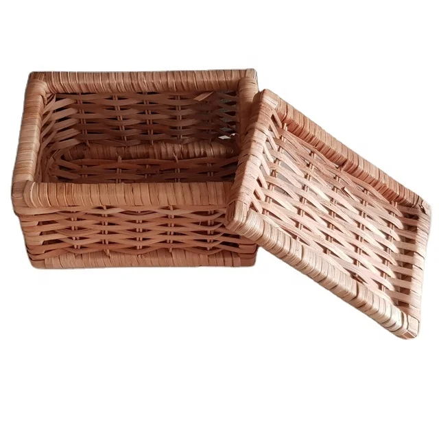 Eco Friendly Wholesale Price Manufacture Storage Wicker Picnic Cosmetic Food Candy Vietnam Square Rattan Box Basket With Lid