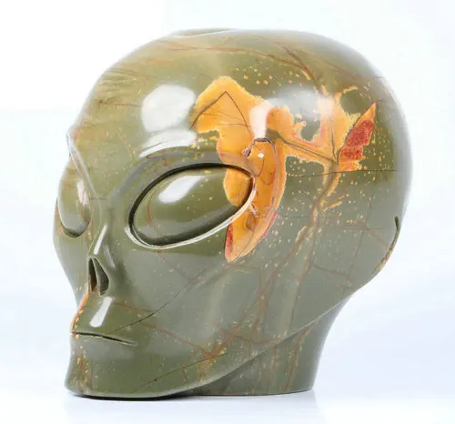 Mr Skull 4 inches Yellow Leaves Stone Female Alien Skull Crystal Home Decoration Skull Crystal Collection