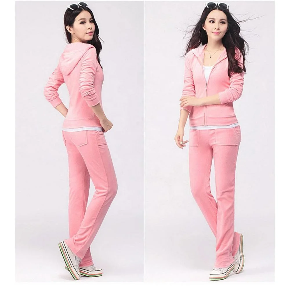 Latest design wholesale custom pink velour tracksuits women