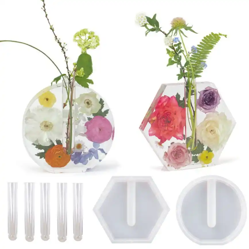 diy crystal resin drop glue hexagonal round vase test tube flower device culture