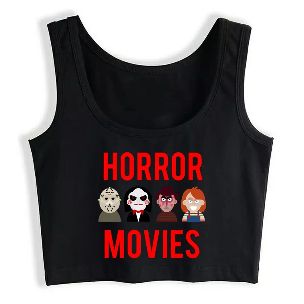 Tops Print Crop Top Female Women Horror Movies Cool White Jersey Short Custom Printing Streetwear Knitted 100% Cotton Plain Dyed