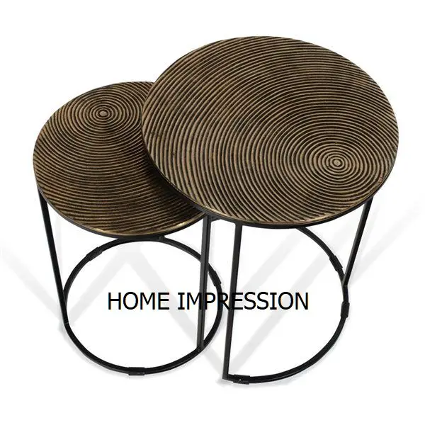 Wooden Top Moroccan Metal Nesting Designer Side Tables Black Stand Wooden Base Nesting Table