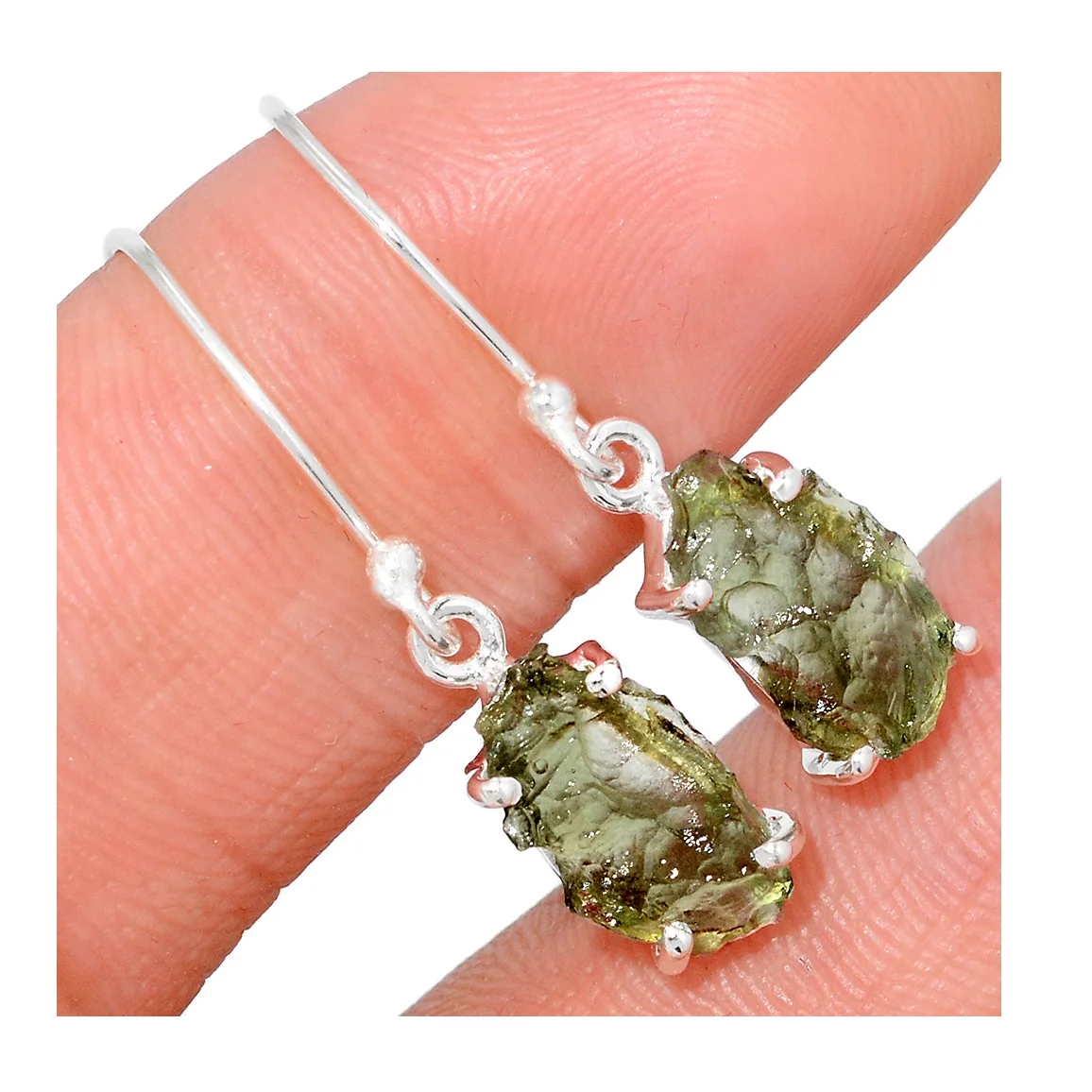Silver Plated Gemstone Moldavite Green Stone Earrings At Reasonable Price Available By Indian Exporter