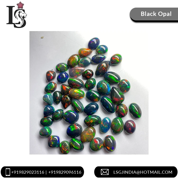 High Quality 100% Natural Black Fire Opal Loose Gemstone 4-8 Carat Oval Shape for Rings Astrology Green Color at Best Price