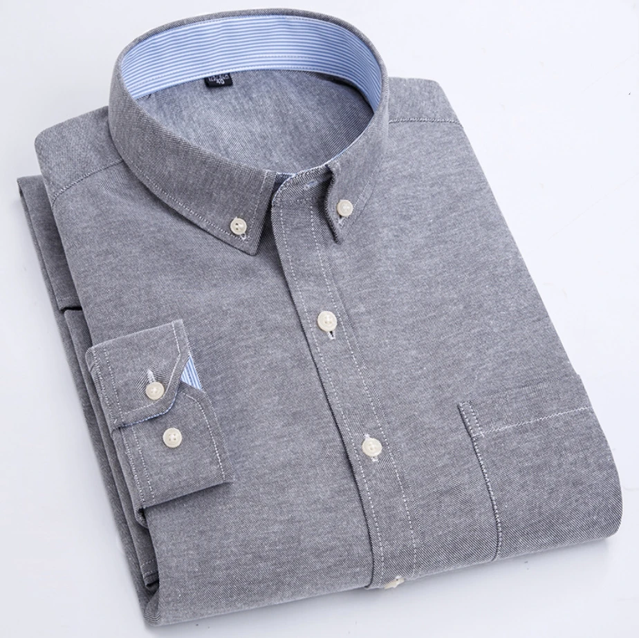 
New Oxford Shirt Factory Customized Long Sleeve Soft Oem- Friendly Two Color Dress Shirts Men Shirts Solid Pattern Cotton 