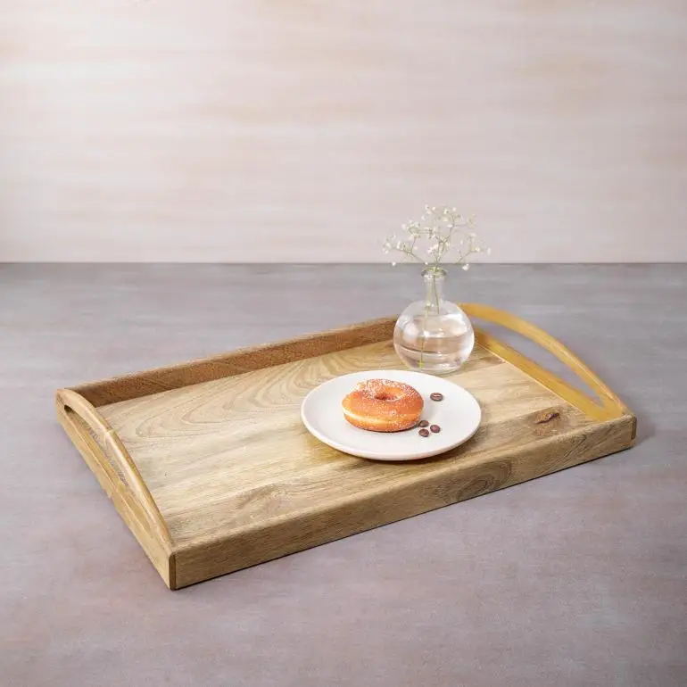45 x 30 x 6 CMS Mango Wood Tray With Handle Handcrafted Food Drinks Serving Tray Home & Restaurant Use Mango Wooden Gift Tray