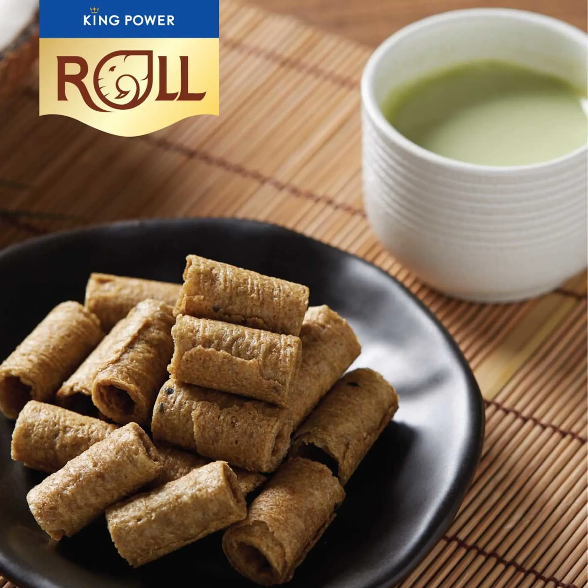KING POWER ROLL ORIGINAL Green Tea - Sweet Coconut Crispy Rolls THAI SNACK FOR EVERYONE TO ENJOY WITH DELICIOUS TASTE