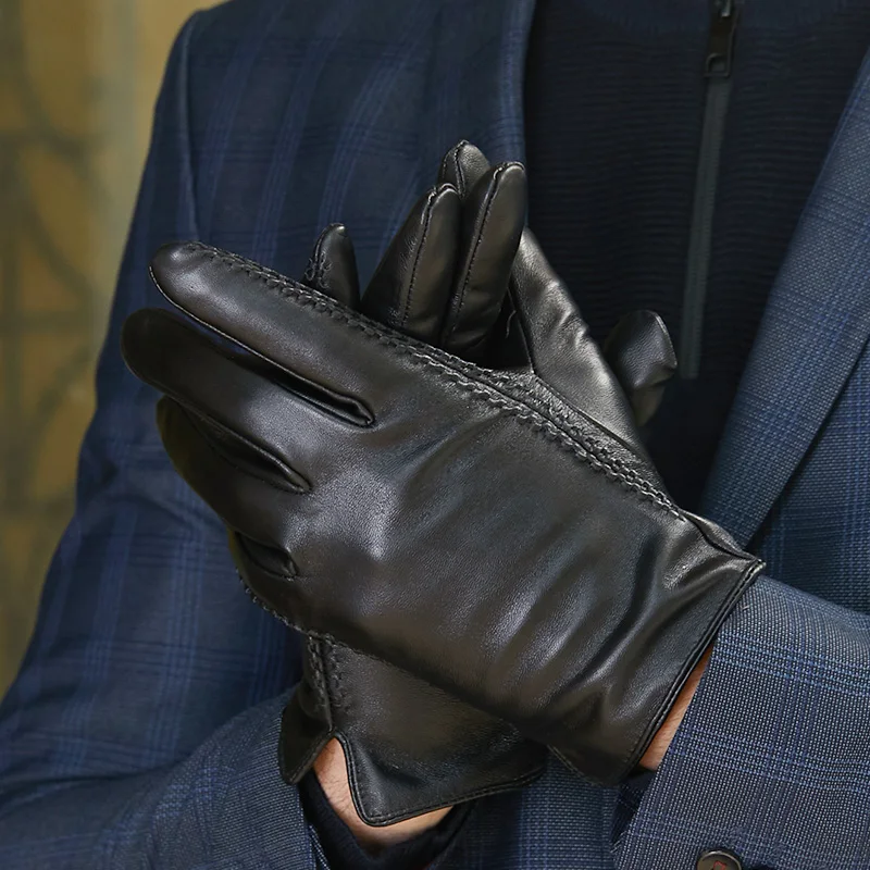 2021 new latest design fashion thermal touch screen winter genuine leather men Waterproof Windproof fashionable heat up gloves