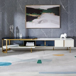 DW1057 quanu modern style mdf glass tv stand sense led retractable tv cabinet