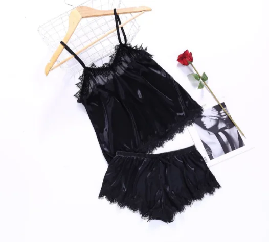 Женская летняя Пижама сексуальный пижамный комплект однотонная атласная пижама с регулируемыми бретельками топ и шорты женская ночная одежда домашняя костюм