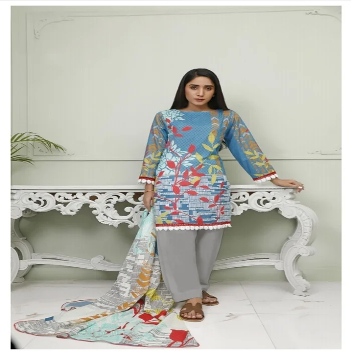 Pakistan and Indian ladies salwar kameez Lawn 3 piece suit of Popular Brand
