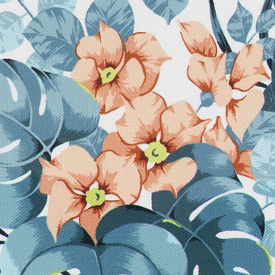 A tropical resort-style curtain fabric made in Japan with a tropical botanical design.