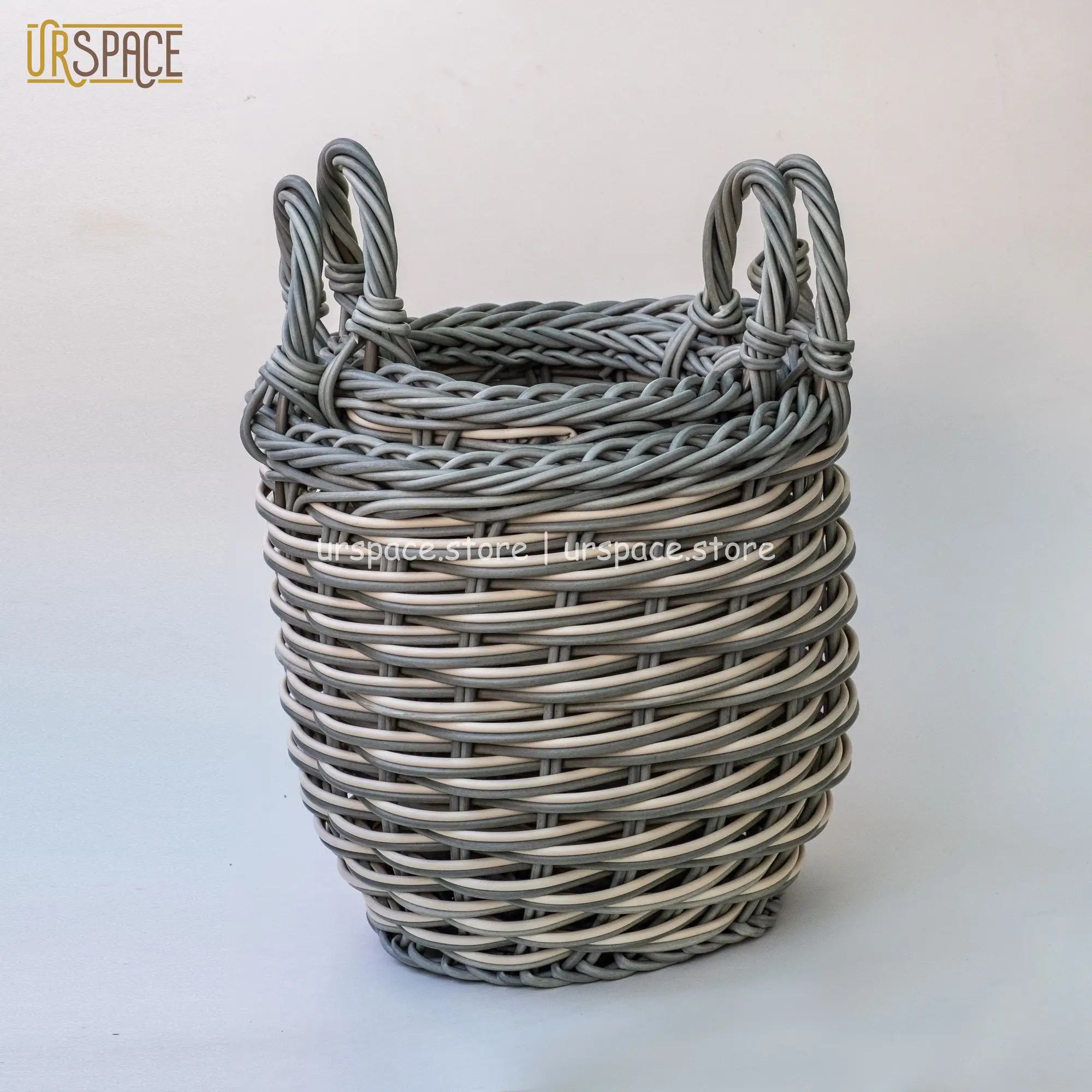 ODM/OEM service Set of 2 Resin Round Basket Storage Baskets with Handle Grey Mix White Color