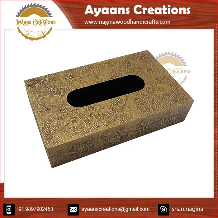 Tissue Box Wooden handcrafted 8X5X2cm Sized Natural Wood Made Tissue Box With Premium Looking Velvet Interior wooden (AC 9622)
