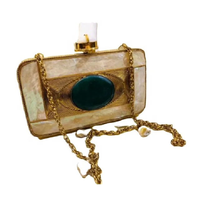 High Quality Oval Shape Natural Stone Metal Hand Bag / Clutch Bag