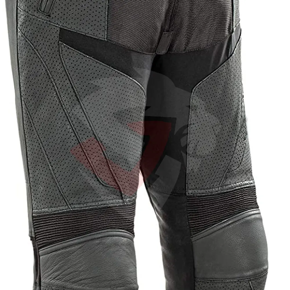 Mens Black Leather Motorcycle Pant Padded Trouser Motorbike Pant Padded Biker Racing Armor Pants