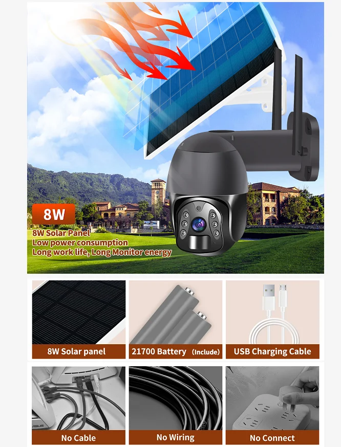 OEM 1080P Solar Panel Security PTZ Surveillance Camera Tuya Smart 4G Sim Card Solar Powered CCTV Camera Outdoor Solar Camera