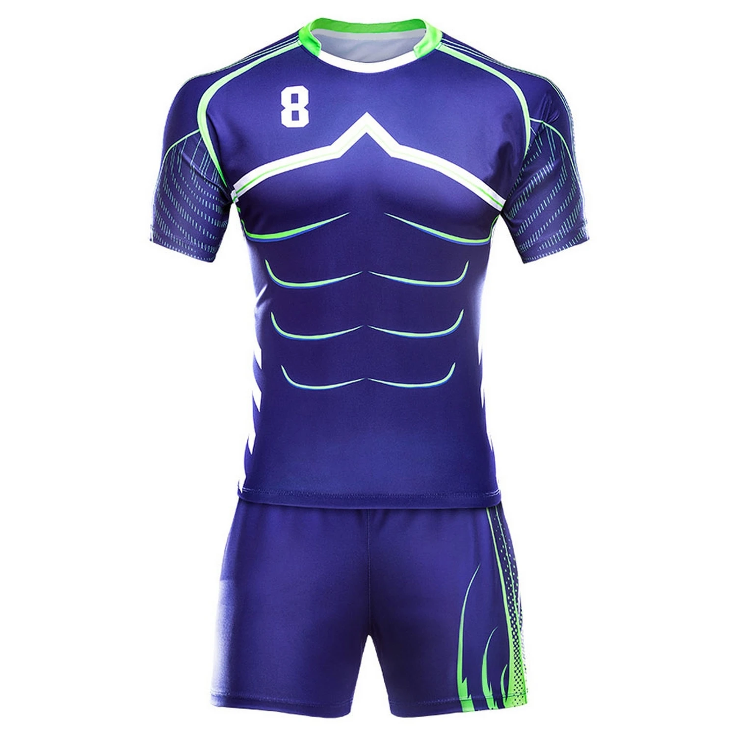 New Stitched Men Sublimated Embossing logo design Rugby Uniform Printed Design Jersey With Shorts Professional Top Quality