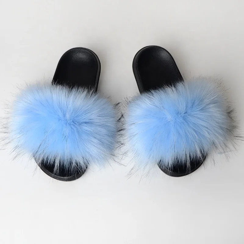 QIUCHEN OEM ODM New Arrival  EVA sole quality faux fur raccoon fox slippers